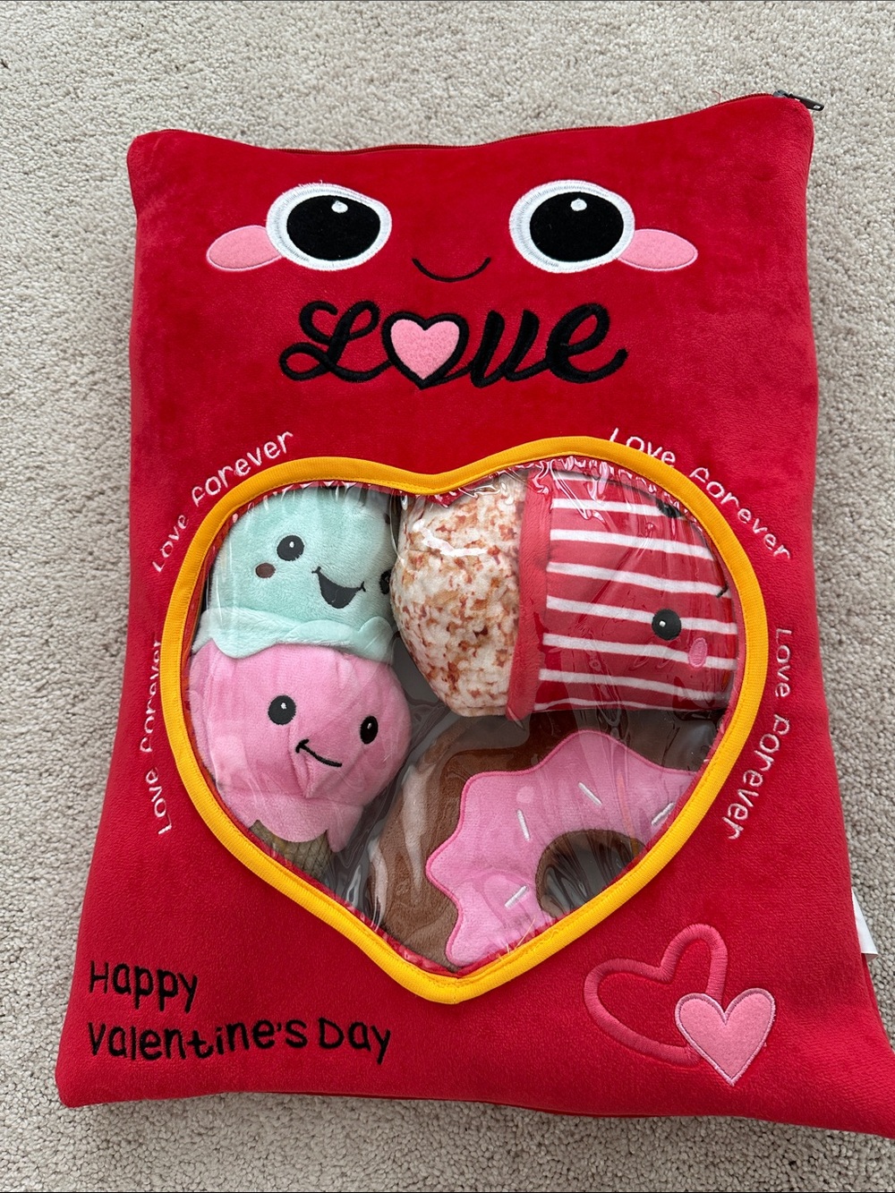 Kids Plush Valentine’s Pillow with Playful Heart Pocket - Red